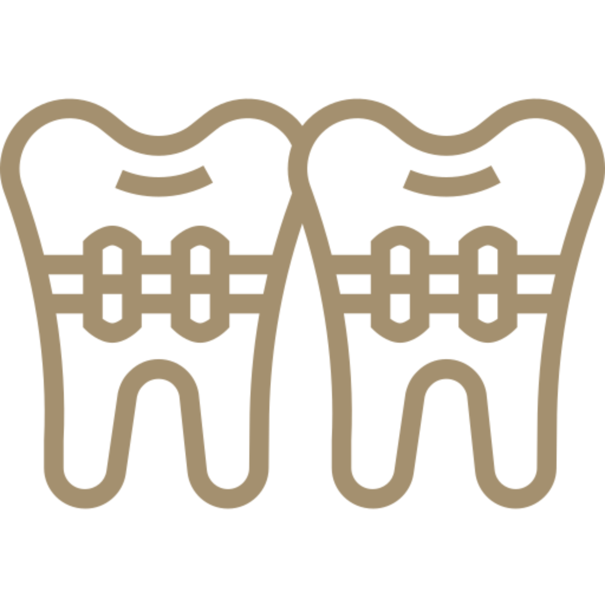 Pair of teeth with braces on them, set against a white background