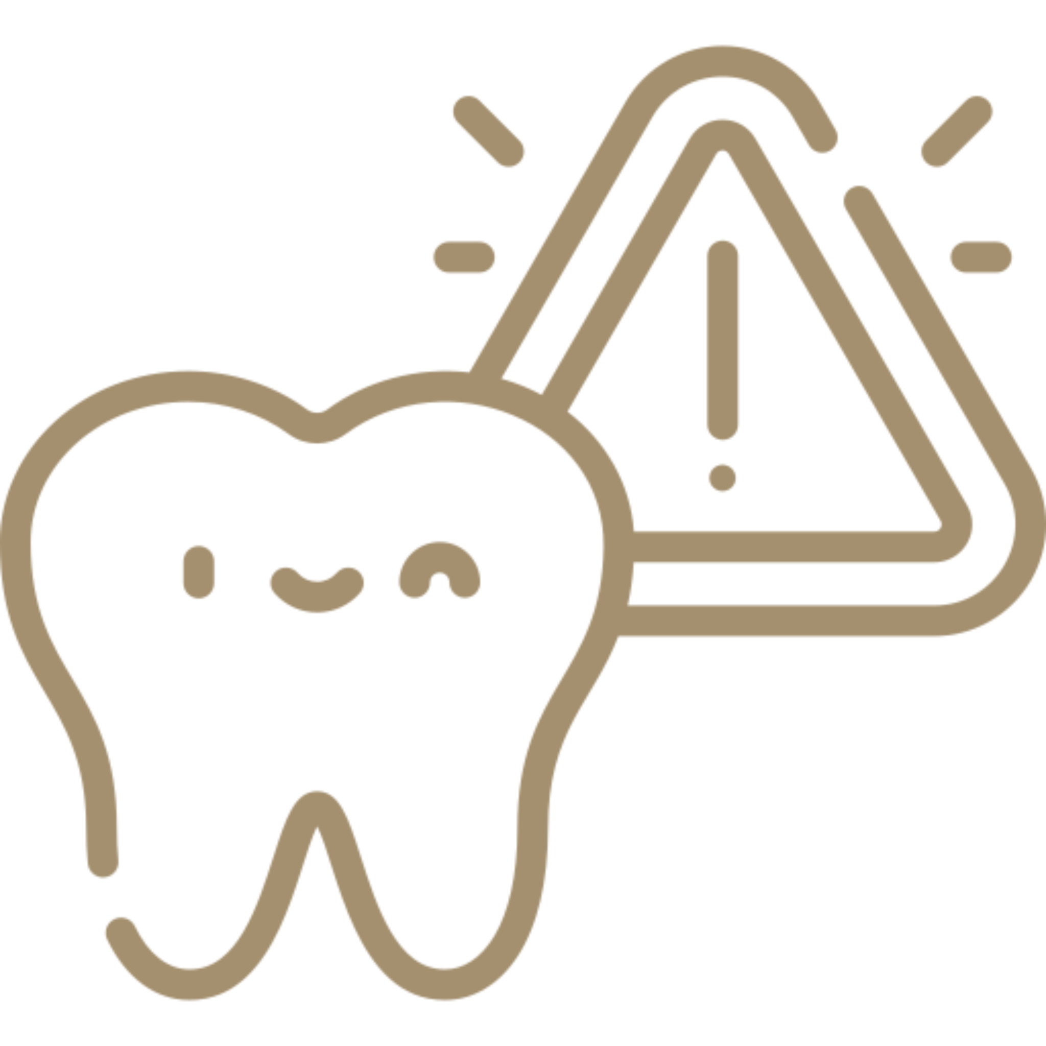 Cartoon tooth with a warning sign above it, indicating that it is a dental icon