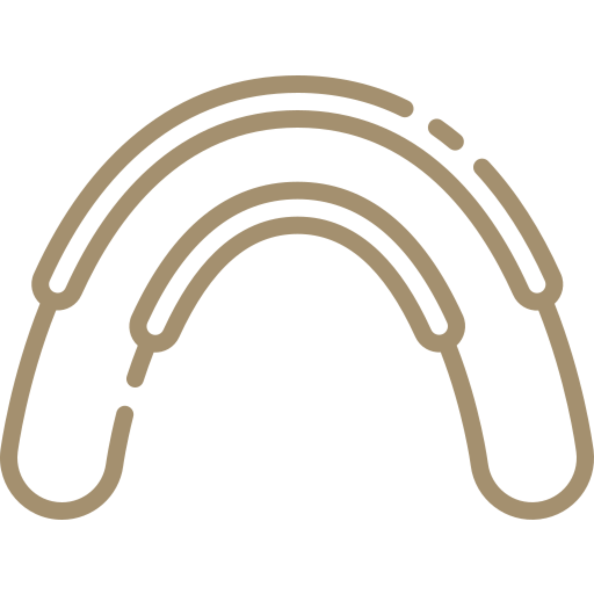 Brown line drawing of a rainbow on a white background
