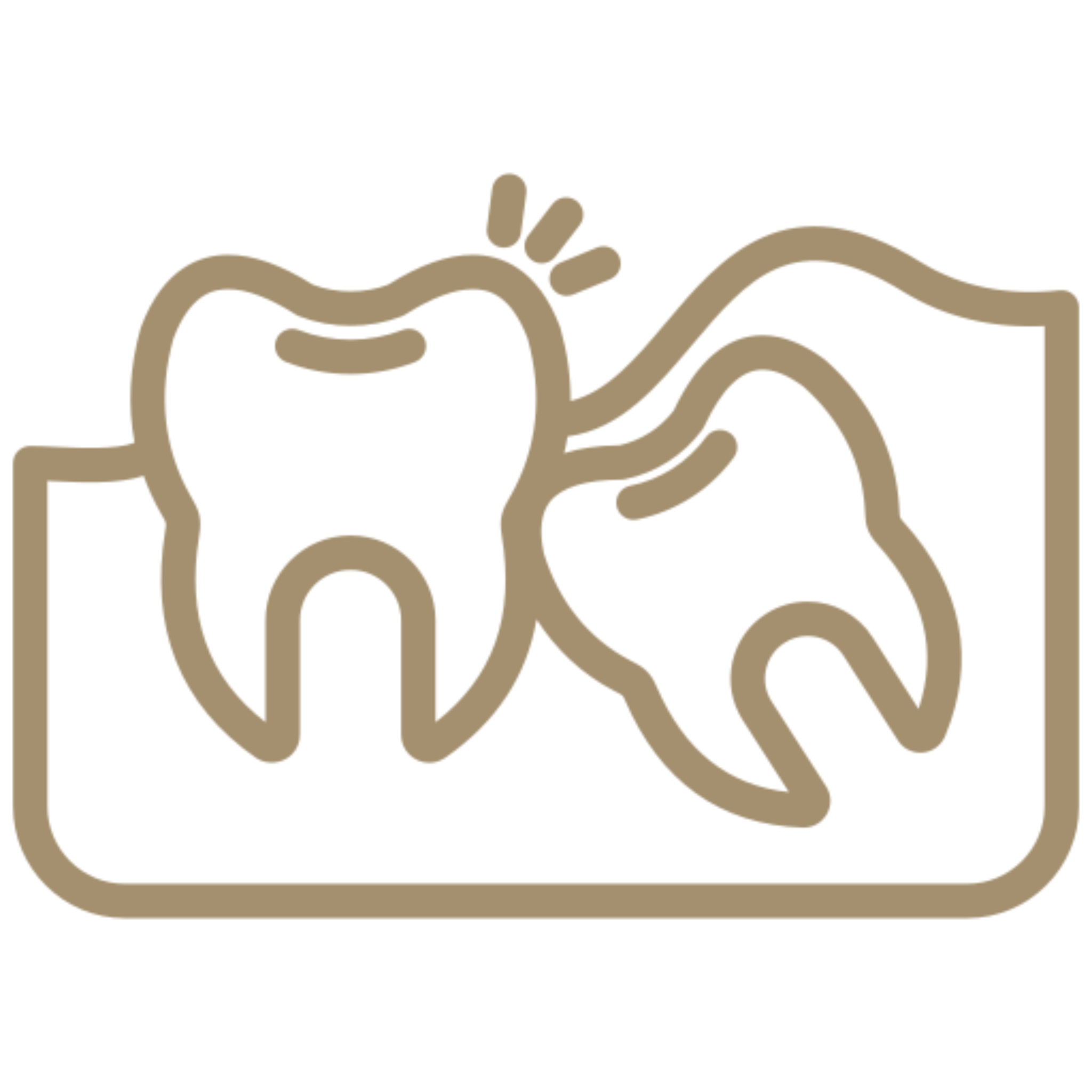 White background with a line art of a tooth and a toothbrush, representing a dental clinic