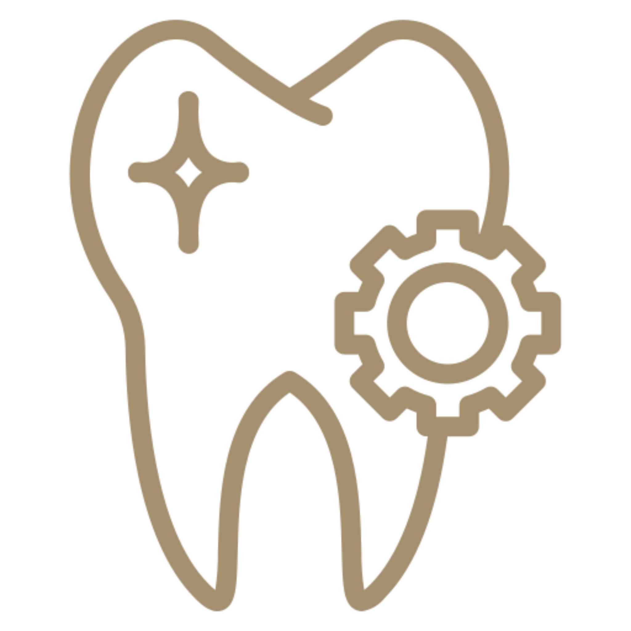 Tooth with gears on it, set against a white background