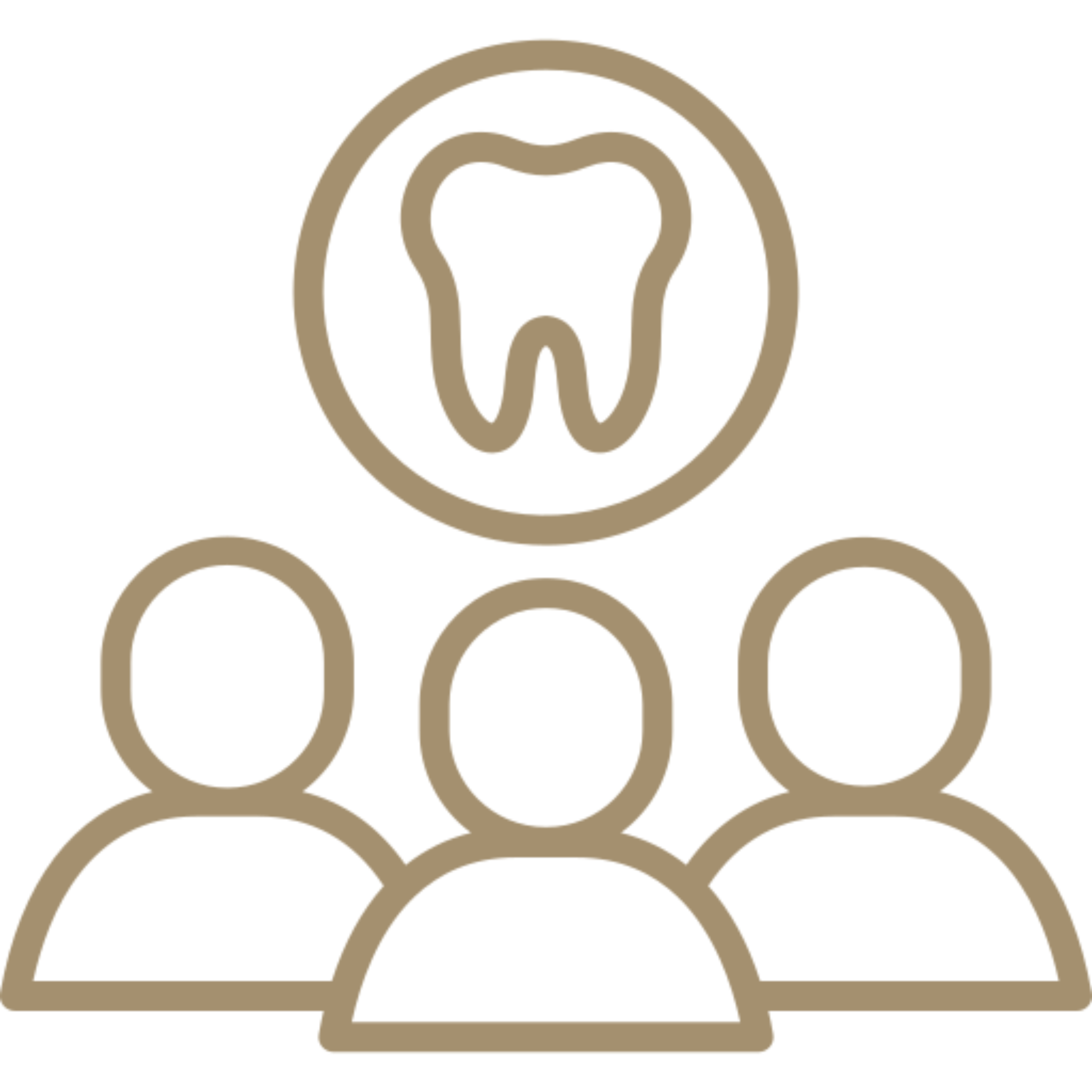 Group of people with a tooth icon in the center, representing a dental clinic