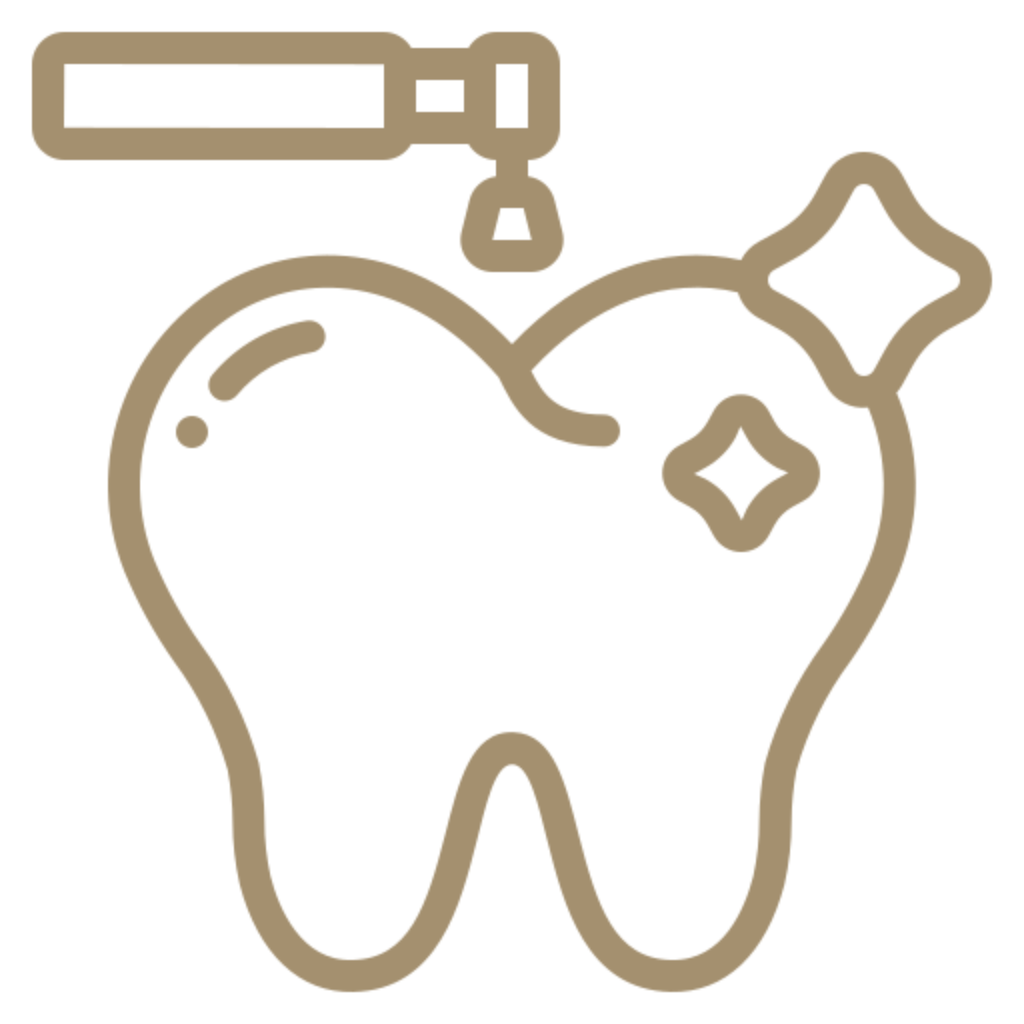 Tooth with a toothbrush and a toothpaste tube, which is a symbol of dental care